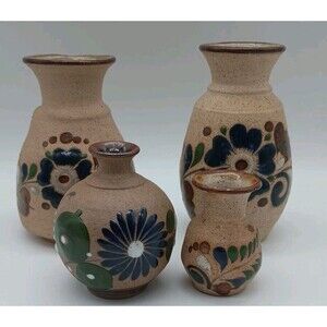 Tonala Sandstone Pottery Mexico Vases Floral Lot Of 4